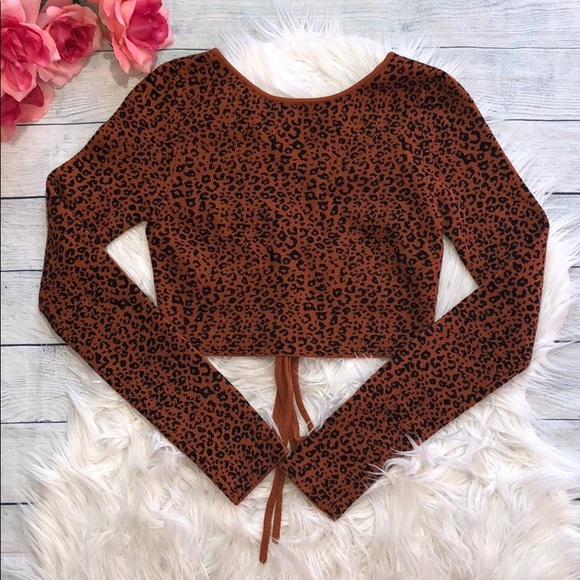 Urban Outfitters Sweaters - UO Animal Print Lace Up Cropped Sweater Top